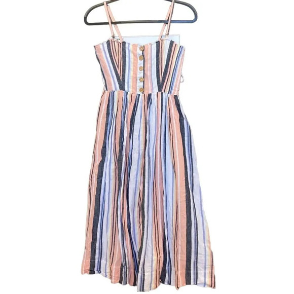 FREE PEOPLE Lilah Strapless Smocked Midi Dress Striped Size Small - Picture 2 of 10